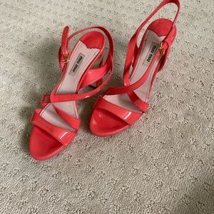 Hot Coral Miu Miu Platform Sandals - stains